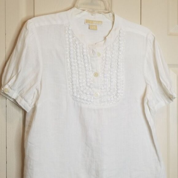 MICHAEL KORS White Linen Button Down Blouse Size Small - Picture 3 of 6